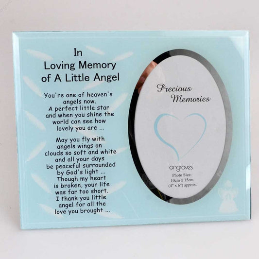 In Loving Memory of a Little Angel Boy Glass Photo Frame Tribute Memorial Plaque - hanrattycraftsgifts.co.uk