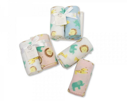 Pack of 2 Baby Fleece Wrap/Blankets Blue 75cm x 75cm - hanrattycraftsgifts.co.uk
