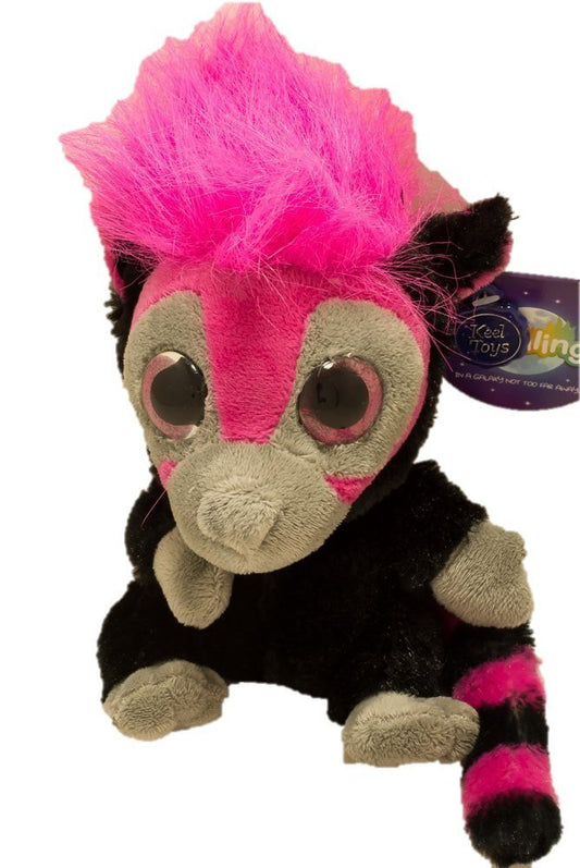 Moonlings 14cm Black Lemur with Pink Hair by Keel Toys - hanrattycraftsgifts.co.uk