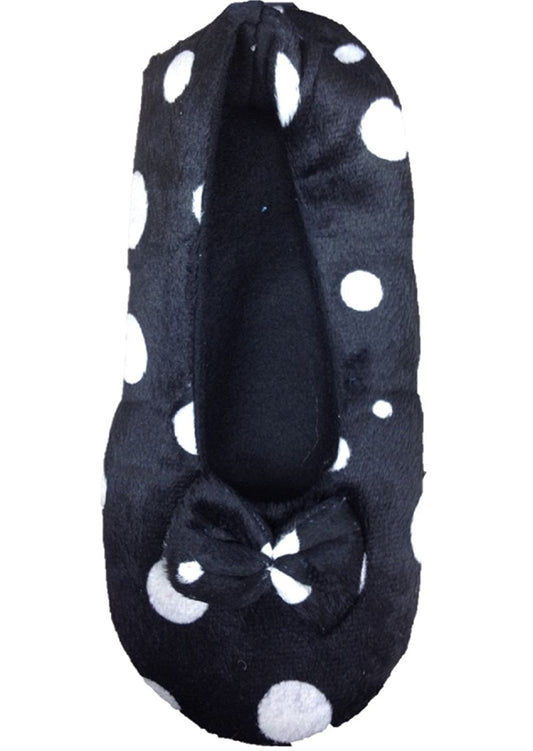 Ladies Tootsies Ballerina Slippers SK818 Black Spot - hanrattycraftsgifts.co.uk