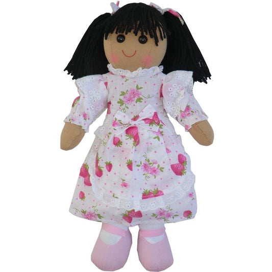 ragdoll 40cms with strawberry paterns black hair - hanrattycraftsgifts.co.uk
