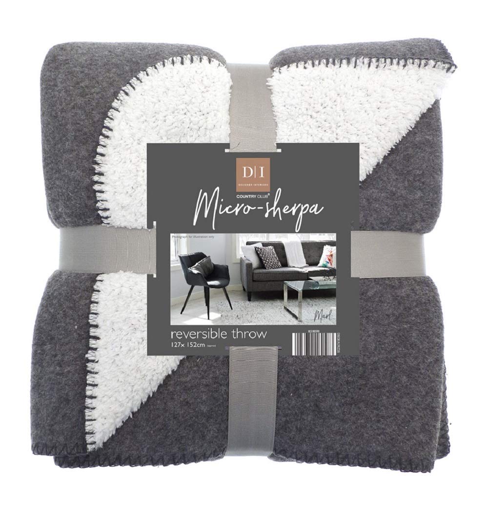 Country Club Plain Grey Marl Microsherpa Fleece Reversible Bed/Sofa Throw 120cmx150cm - hanrattycraftsgifts.co.uk
