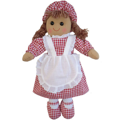 Powell Craft red gingham rag doll 40cm with gingham hat white apron - hanrattycraftsgifts.co.uk