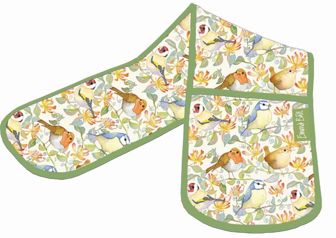 Emma Ball Garden Birds and Honeysuckle Double Oven Gloves - hanrattycraftsgifts.co.uk