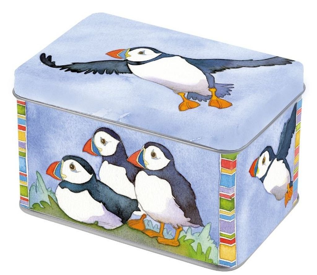 Emma Ball Puffin Small Rectangular Lidded Storage Tin - hanrattycraftsgifts.co.uk