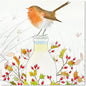 Little Christmas Robin on Milk Bottle - Pack of 6 Christmas Greeting Cards and Envelopes - 12.5cm