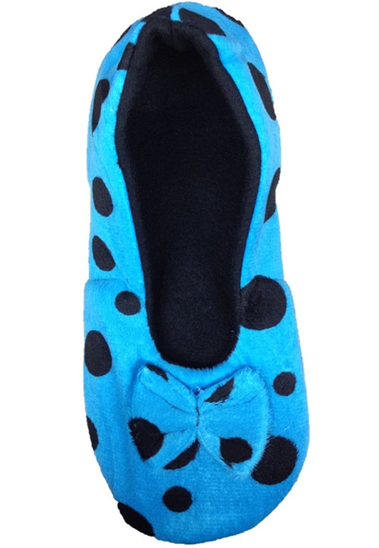 Ladies Tootsies Ballerina Slippers SK818 Blue Spot - hanrattycraftsgifts.co.uk
