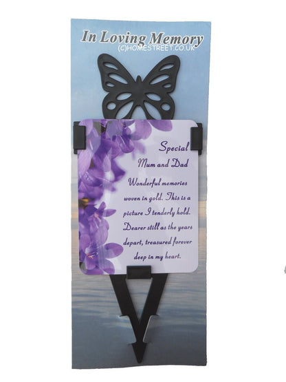Mum And Dad Memorial Laminated Card With Butterfly Stake Holder And Special Message By Homestreet - hanrattycraftsgifts.co.uk