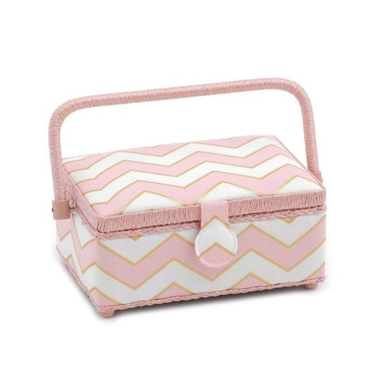 Hobby Gift 'Chevron Pearlised Blush' Small Rectangle Sewing Box 24 x 16 x 11cm (d/w/h) - hanrattycraftsgifts.co.uk