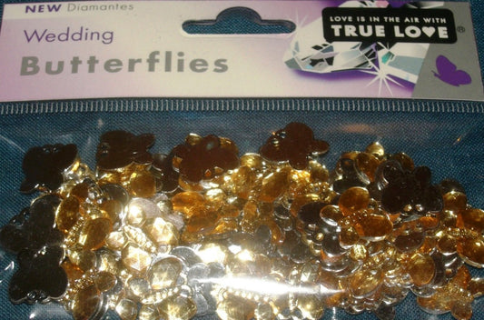 GOLD BUTTERFLIES - BUTTERFLY TABLE DIAMANTES - CONFETTI - 21gm - hanrattycraftsgifts.co.uk