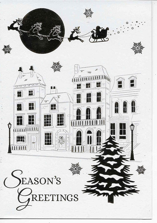 Pack of 8 Christmas Cards - Gold Houses - 2 Designs 4 of Each