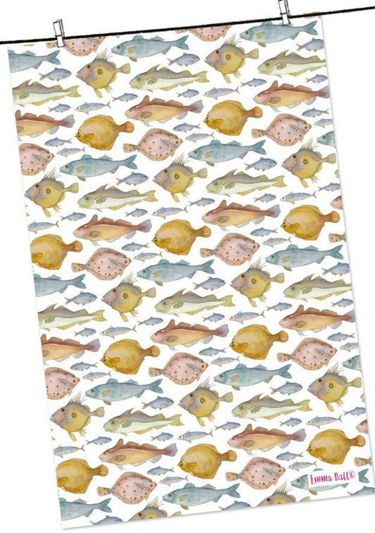 Emma Ball Fishes Cotton Tea Towel - hanrattycraftsgifts.co.uk