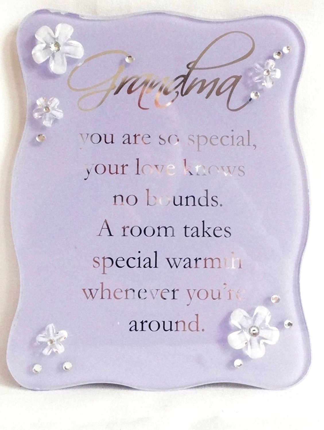 Juliana Glass Curved Edge Plaque & Flowers Lilac - Grandma - hanrattycraftsgifts.co.uk