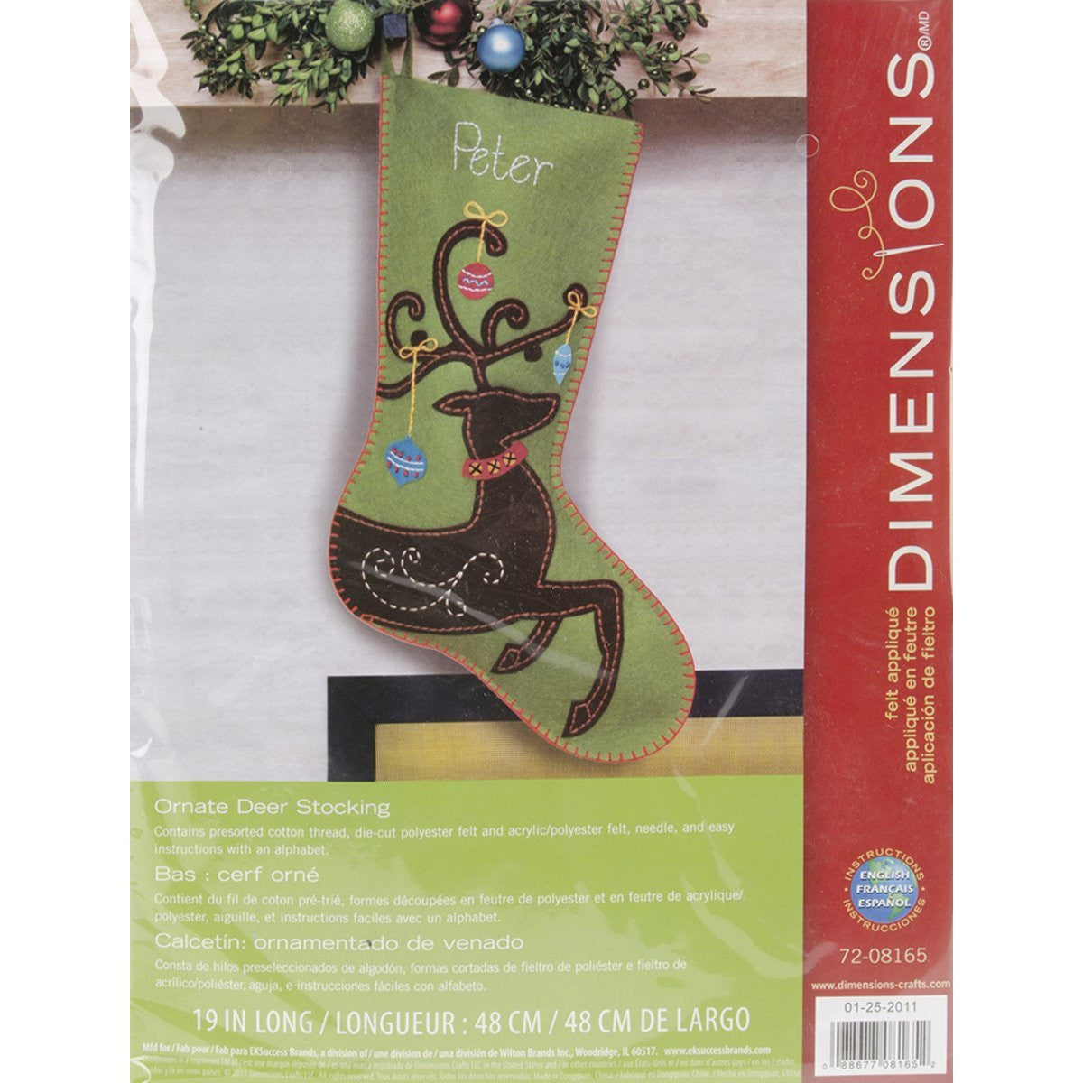 Dimensions "Ornate Deer" Stocking Felt Applique Kit, Multi-Colour - hanrattycraftsgifts.co.uk
