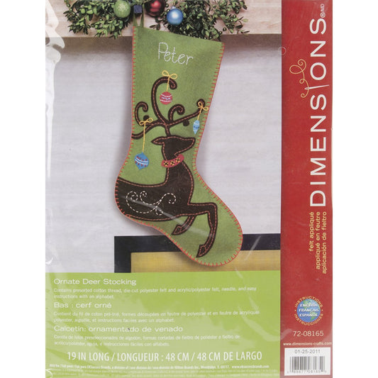Dimensions "Ornate Deer" Stocking Felt Applique Kit, Multi-Colour - hanrattycraftsgifts.co.uk