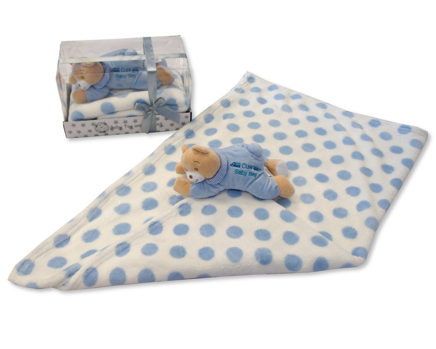 Baby Boys Blue Soft Teddy Bear In Pyjamas & Blanket - Boxed Gift Set - hanrattycraftsgifts.co.uk
