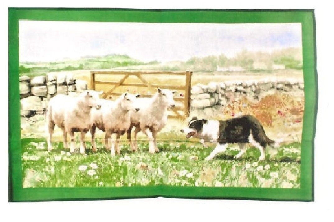 Collie Dog with Sheep Large Cotton Tea Towel - hanrattycraftsgifts.co.uk