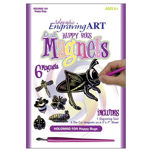 Holographic Foil Engraving Art Magnets-Happy Bugs - hanrattycraftsgifts.co.uk