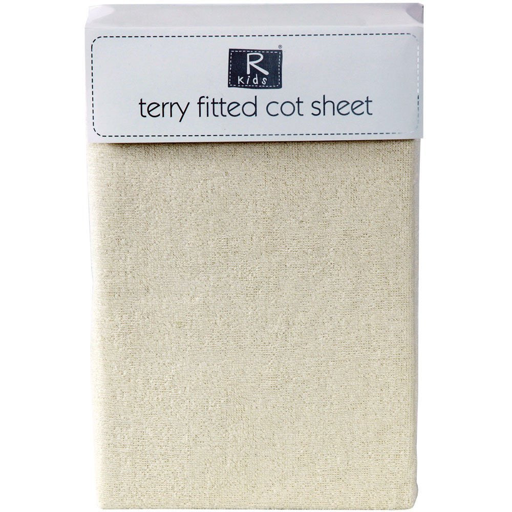 Cotton-Rich Fitted Terry Towelling Cot Sheet in Cream - hanrattycraftsgifts.co.uk