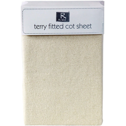 Cotton-Rich Fitted Terry Towelling Cot Sheet in Cream - hanrattycraftsgifts.co.uk