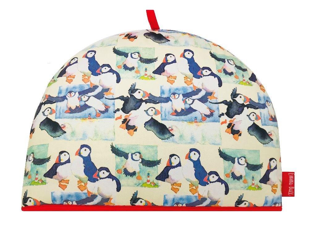 Cotton Tea Cosy Playful Puffins - hanrattycraftsgifts.co.uk