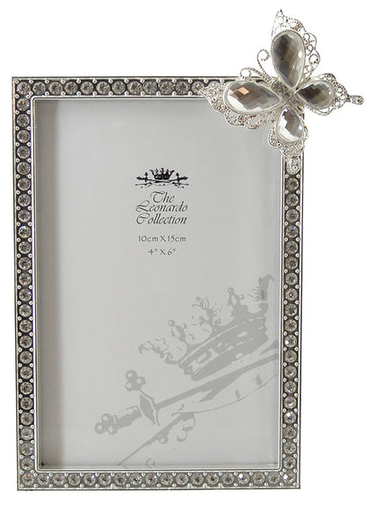diamante butterfly photo frame 4"x 6" - hanrattycraftsgifts.co.uk