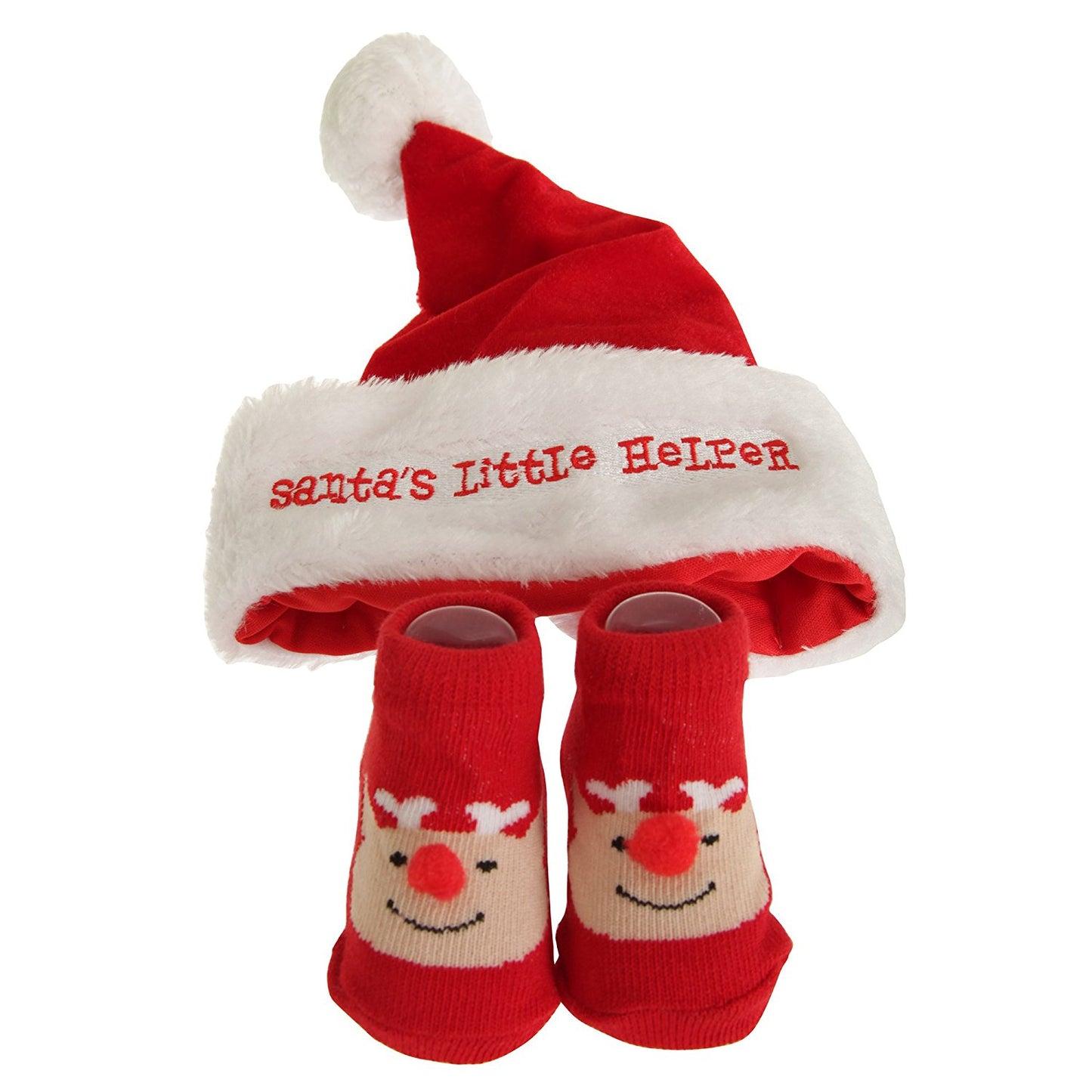 Nursery Time Baby Santas Little Helper Christmas Hat And Socks Set - hanrattycraftsgifts.co.uk