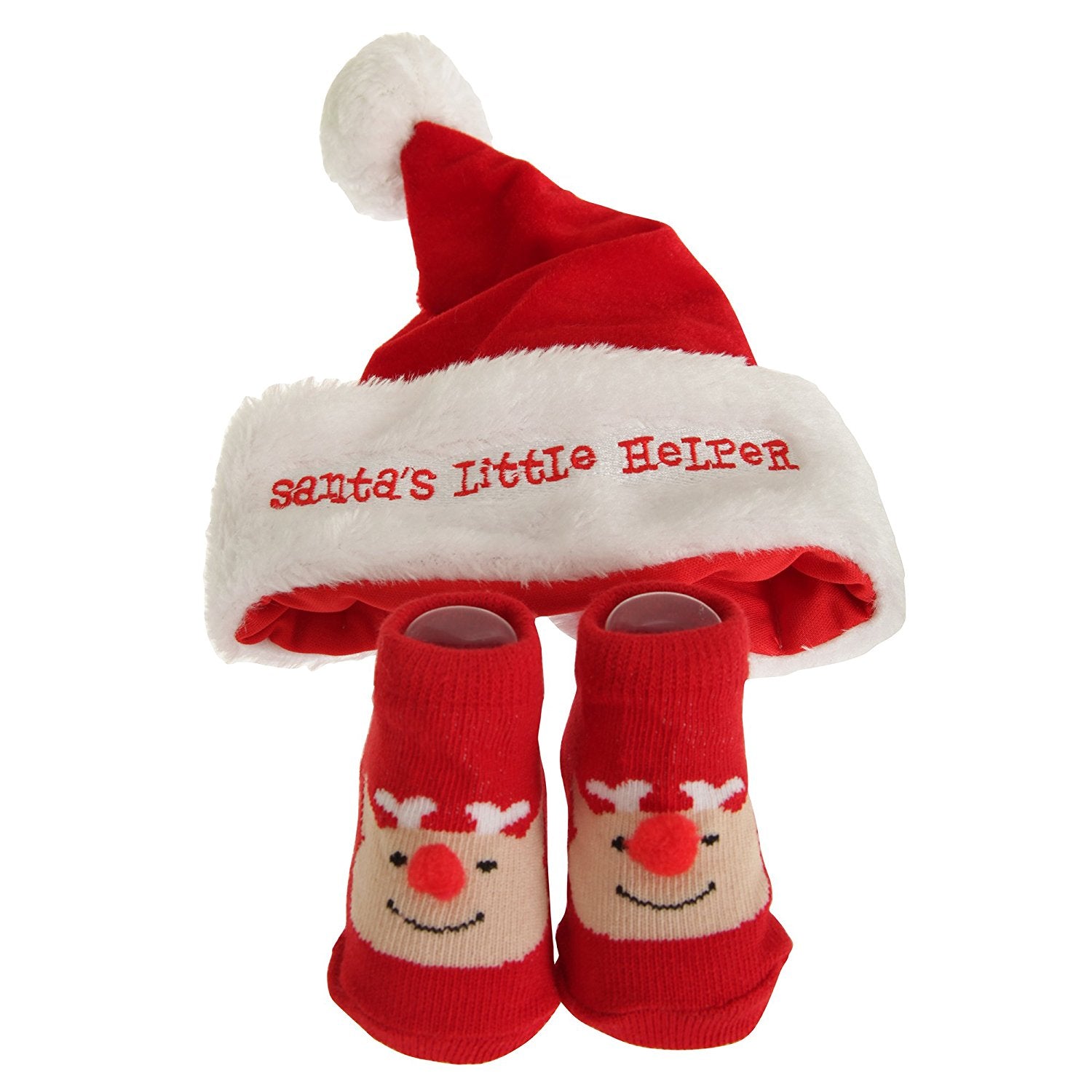 Nursery Time Baby Santas Little Helper Christmas Hat And Socks Set - hanrattycraftsgifts.co.uk