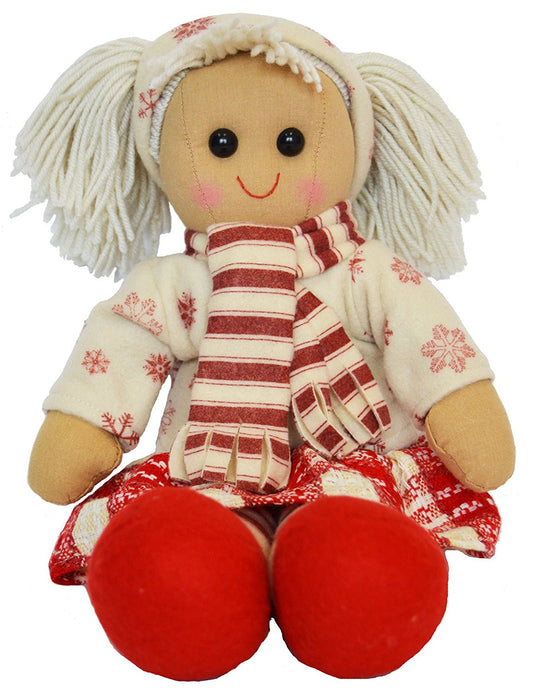 DF, A Beautiful Rag Doll dressed for Winter in a snowflake jumper & scarf, 40 cm h - hanrattycraftsgifts.co.uk