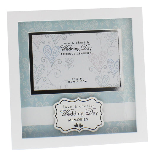 Love & Cherish 23cm White Wooden Frame 6" x 4" Photo - Wedding Day - hanrattycraftsgifts.co.uk
