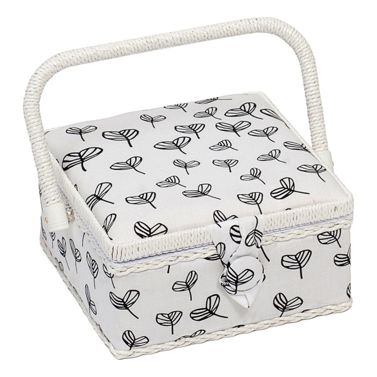 Hobby Gift HGS/093 Black Parsely Leaf on White Small Sewing Basket 20x20x11cm - hanrattycraftsgifts.co.uk