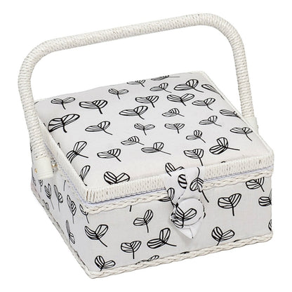 Hobby Gift HGS/093 Black Parsely Leaf on White Small Sewing Basket 20x20x11cm - hanrattycraftsgifts.co.uk