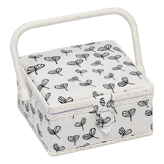 Hobby Gift HGS/093 Black Parsely Leaf on White Small Sewing Basket 20x20x11cm - hanrattycraftsgifts.co.uk