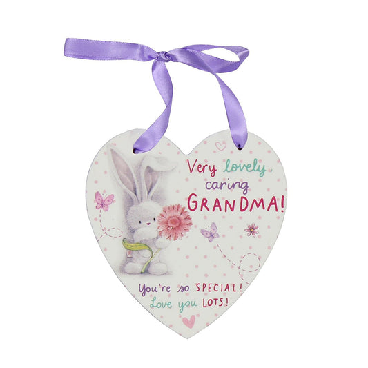 Grandma Decorative Heart, Bunny and Flowers Hanging Wall Plaque - hanrattycraftsgifts.co.uk