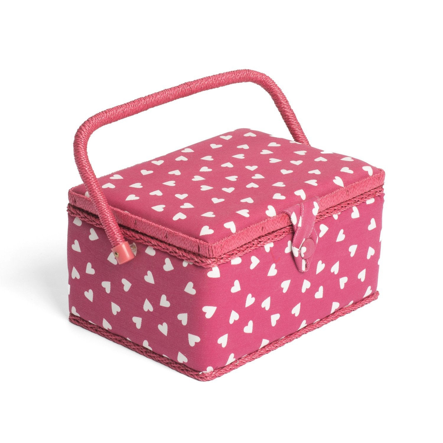 Hobby Gift MRM/189 | Raspberry Heart Print Med Sewing Basket | 18½x26x15cm - hanrattycraftsgifts.co.uk