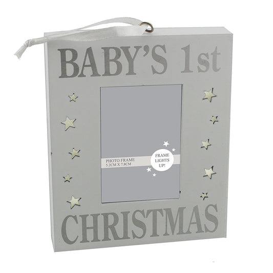 Baby's 1st Christmas Photo Frame- Silver Sparkle Light Up Wall Plaque / Photo Frame - hanrattycraftsgifts.co.uk