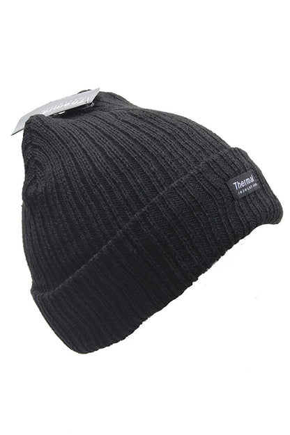 New Unisex Mens Womens Thermal Insulation Winter Black Hat Beanie Knitted Chunky (Black) - hanrattycraftsgifts.co.uk