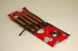 Knitting pins - 8 prs bamboo knitting needles in red fabric case showing black and white cartoon sheep - hanrattycraftsgifts.co.uk
