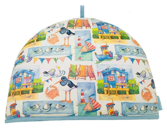 Cotton Tea Cosy Coastal Seaside Design by Emma Ball - hanrattycraftsgifts.co.uk