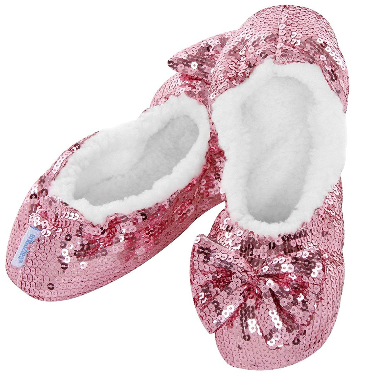 NEW Ladies Snoozies Slippers Bling Sequin Ballerina Warm Cosy Fleece Non-Slip - hanrattycraftsgifts.co.uk