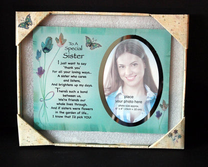 Inspirational Glass Poem Photo Frame for a Very Special Sister Birthday Gift Or Any Occasion Keepsake to Treasure Forever! - hanrattycraftsgifts.co.uk