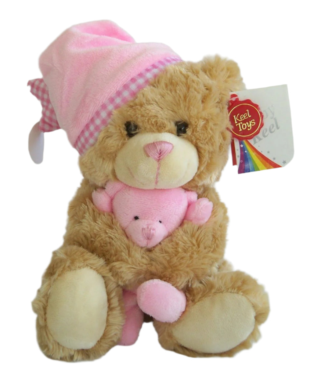 Keel Toys 25cm Cuddles Musical Bear Soft Toy Pink - hanrattycraftsgifts.co.uk