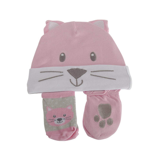 Nursery Time Baby Girls 3 Piece Cat Design Gift Set - hanrattycraftsgifts.co.uk
