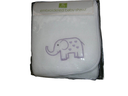 r kids embroidered baby shawl elliphant in purple with whit shawl 94cmx82 approx - hanrattycraftsgifts.co.uk