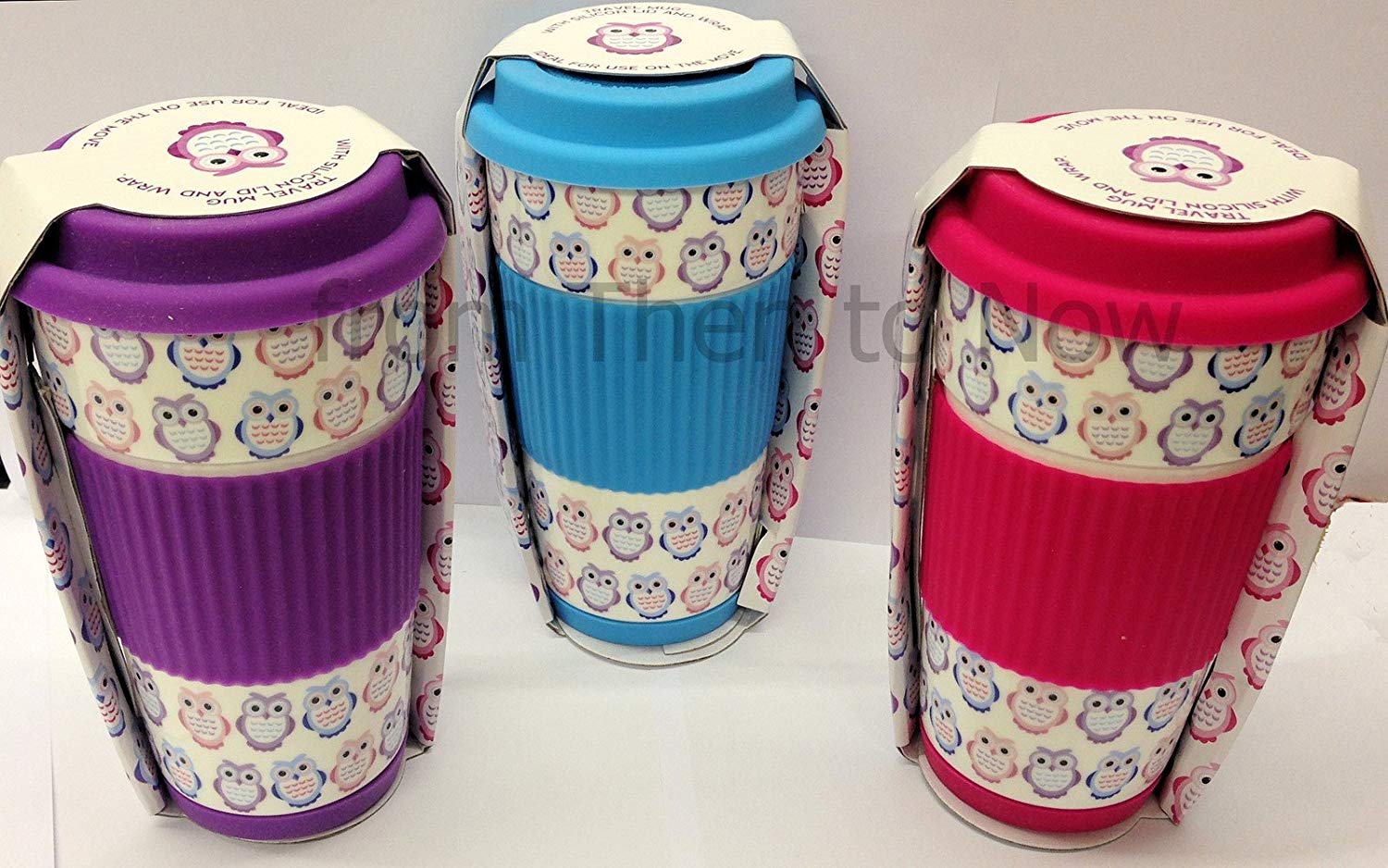 Owl Take Away Thermal Insulated Ceramic Eco Cup Travel Mug Silicon Lid & Grip (Purple) - hanrattycraftsgifts.co.uk