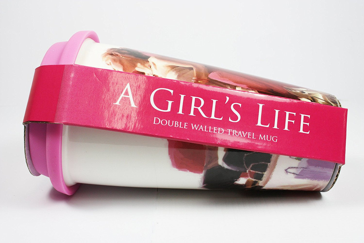 [LP32741] On Sale, Reduced to Clear - 'A Girl's Life' Double Walled Insulation With Silicon Travel Mug, Shopping, Bags etc Design, Make a Great Gift for Mum, Sister, Aunty, Niece, Gran, Keeps Drinks Hot, Ideal For Use On The Move, 6.5 inches/17cm in - hanrattycraftsgifts.co.uk