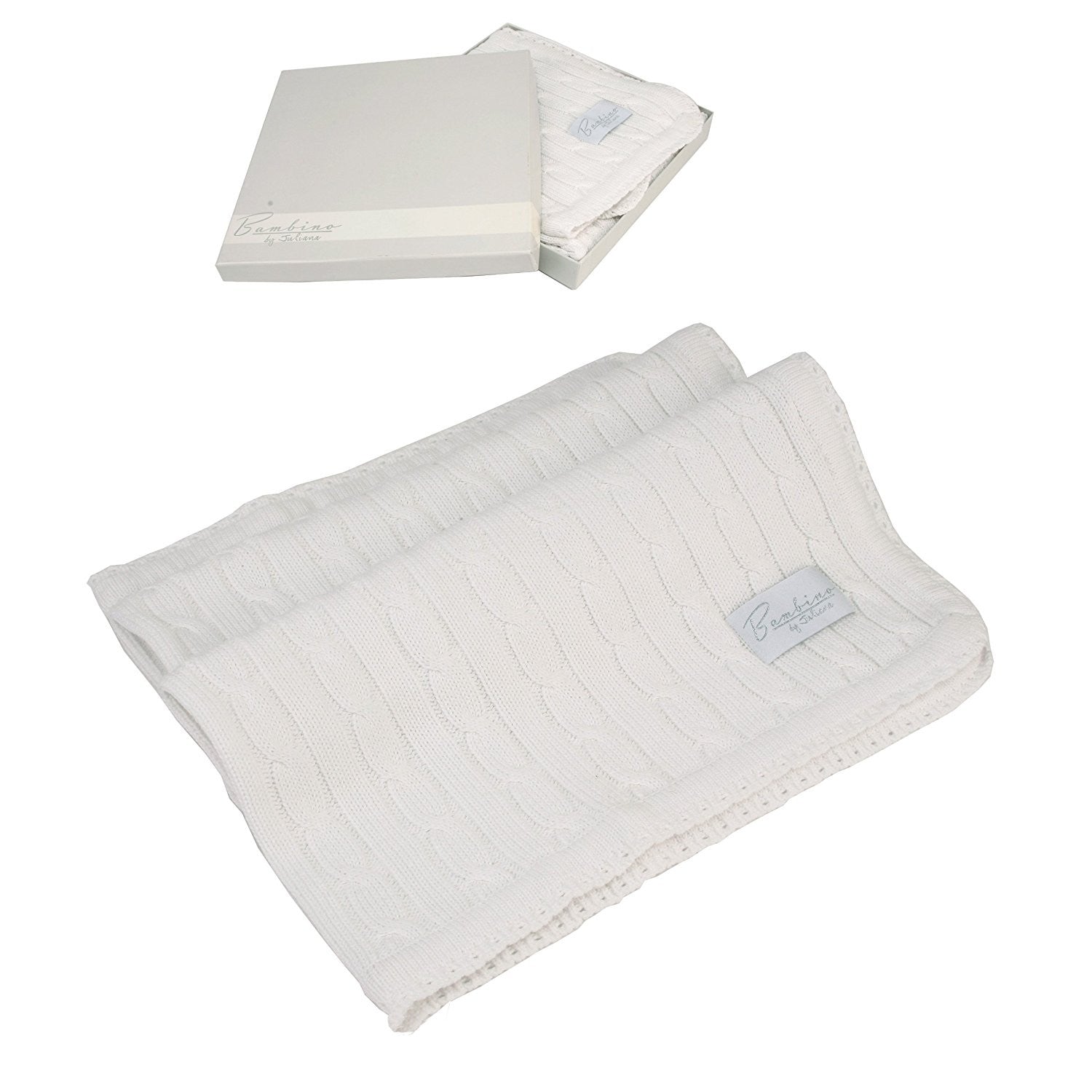 Bambino by Juliana white woven cable pattern baby blanket 64cm x 68.5cm - hanrattycraftsgifts.co.uk