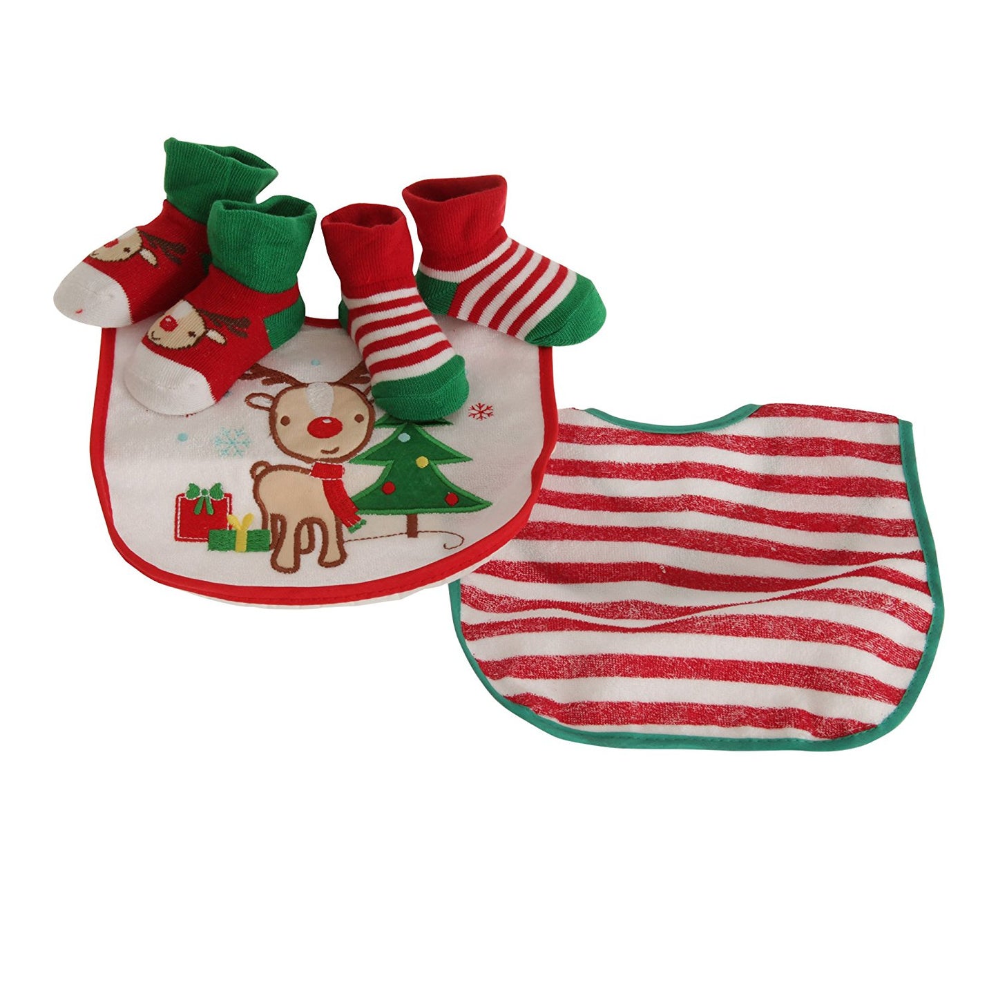 Nursery Time Baby Boys/Girls Rudolph The Reindeer Christmas Gift Set (Bibs & Socks) - hanrattycraftsgifts.co.uk