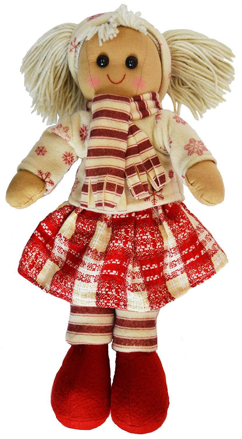DF, A Beautiful Rag Doll dressed for Winter in a snowflake jumper & scarf, 40 cm h - hanrattycraftsgifts.co.uk