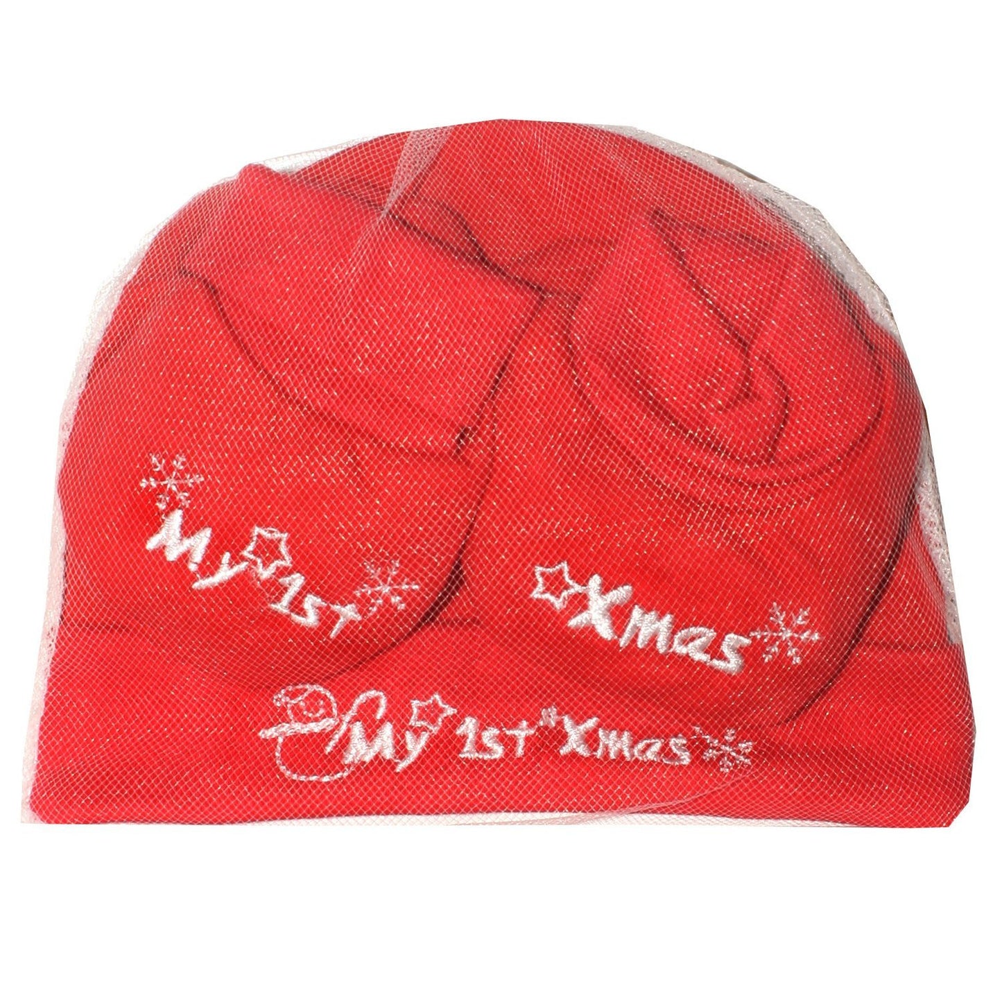 New Born Babys My 1st Xmas Hat & Bootee 2 Piece Set In a Bag - hanrattycraftsgifts.co.uk